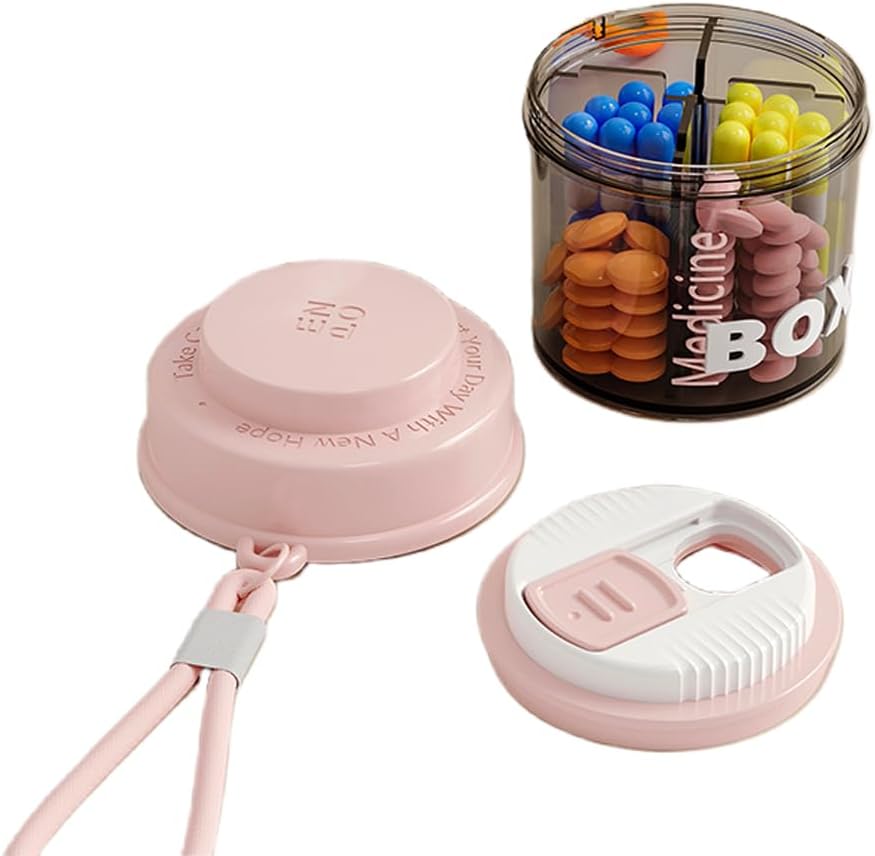 Pink Pill Box til kvinder purse, Lille Pill Box, Travel Pill Organizer, 4 rum til Pill Flasker, passer i Pocket, Håndtaske Pill Organizer, Travel Pill case (Pink)