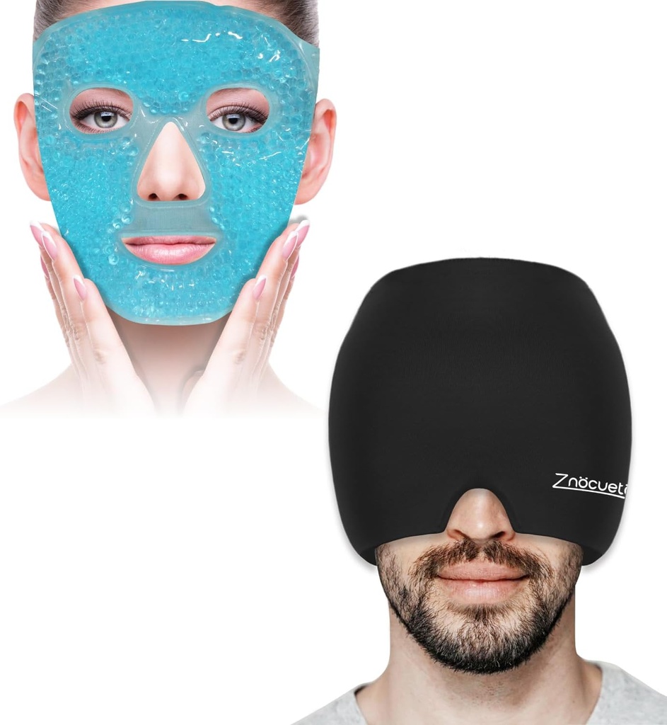 ZNÖCUETÖD Bundle of Gel Beads Ice Face Mask for Hovedpine, Puffy Eyes, Rødme og Migræne Hovedpine Relief Cap Hat, Head ice Pack Wrap Cooling Gel Ice Beanie Cold Cap