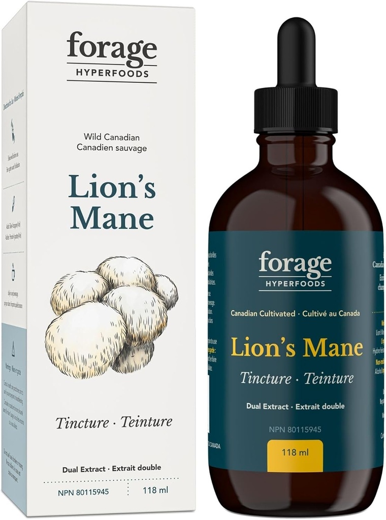 Fodring Hyperfood- Original Canadian Grown Lions Mane Mushroom Superfood Liquid Supplement Extract Tinktur, Vegan, Non- GMO, Natural Brain Aid- Hukommelse Forbedring og Nerve Support 118ML