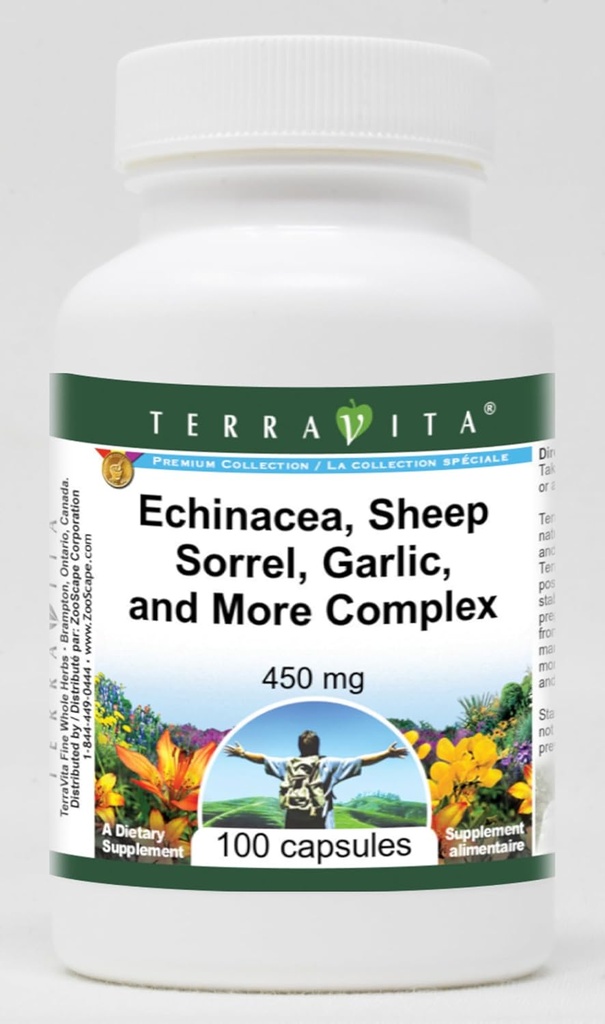 Echinacea, fåresorrel, hvidløg og mere komplekse - 450 mg (100 kapsler, ZIN: 516902)