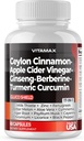 Ceylon Cinnamon, Apple Cider Vinagre, Gurkemeje - Gluco Health Support - Panax Ginseng, Berberine, Bitter Melon Milk Thistle Fenugreek - Ikke GMO - Made in USA - 60ct