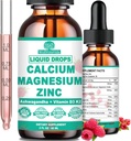 Calcium Magnesium Zink D3 med Calm Magnesium Glycinat Plus Ashwagandha, L- Theanin, Liquid Calcium med D3- vitamin og Magnesiumtilskud til immun-, ben-, muskulatur, mood & dvalestøtte