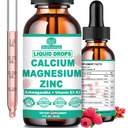 Calcium Magnesium Zink D3 med Calm Magnesium Glycinat Plus Ashwagandha, L- Theanin, Liquid Calcium med D3- vitamin og Magnesiumtilskud til immun-, ben-, muskulatur, mood & dvalestøtte