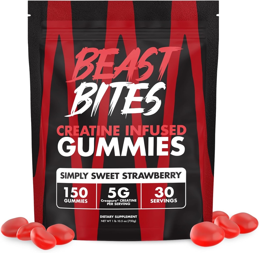 BEAST BITES - Creatin Infunded Gummies - 5g Creapure Creatine Monohydrat Per Serving - NSF Certified for Sport - 30 Servere