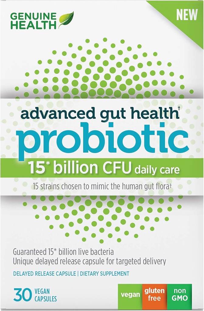Ægte sundhed Avanceret Gut sundhed Gentle- Care Probiotisk, Hjælper Promote fordøjelse, Gastrointestinal & Gut sundhed, Multi- Strain Formel, 30 kapsler