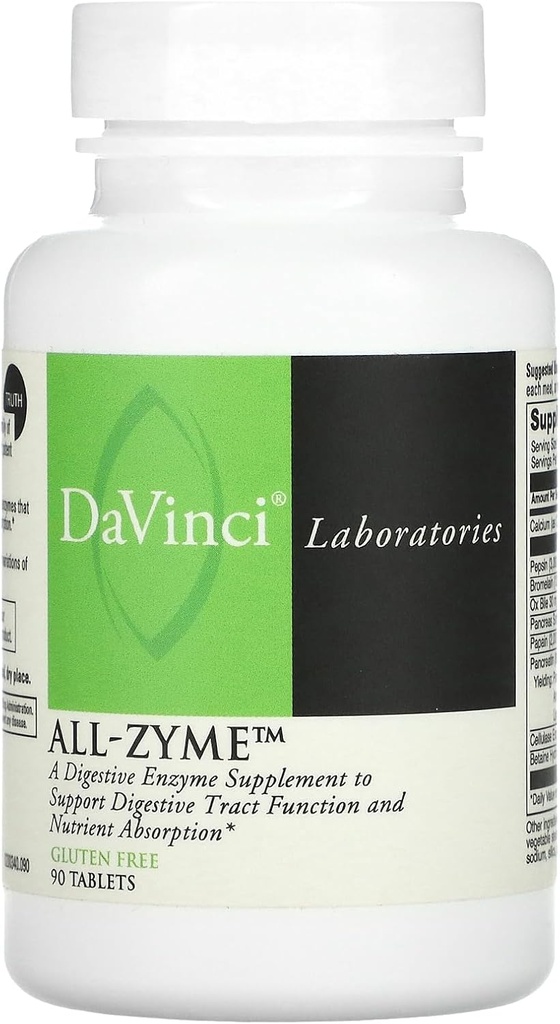 Davinical Laboratories - All- Zyme, Proteolytiske enzymer og fordøjelsesenzymer supplement, bloating, gas, obstipation, og fælles sundhed, non-GMO ingredienser, 90 tabletter