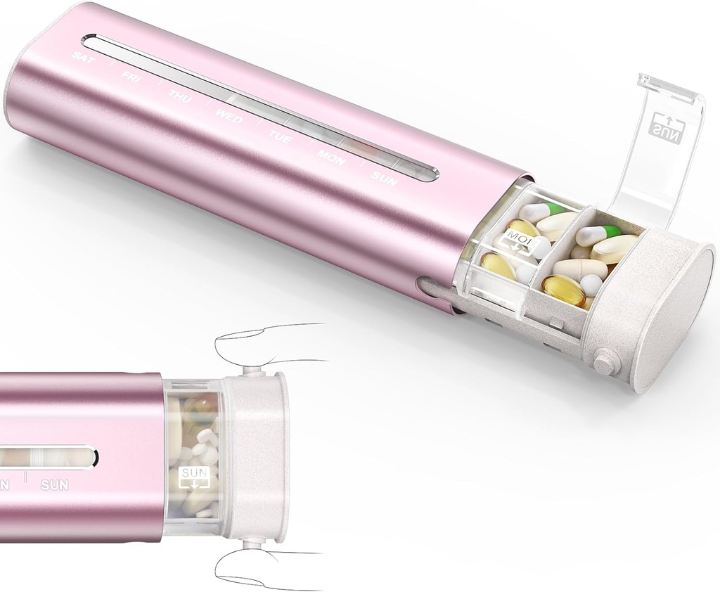 Zannaki Aluminum 7 Dag Ugentlig Pill Organizer, Bærbar Travel Pill sag med tre lag segl, Stor kapacitet Cute Daily Pill Box, Pill Holder Container til vitaminer, piller, kosttilskud og medicin