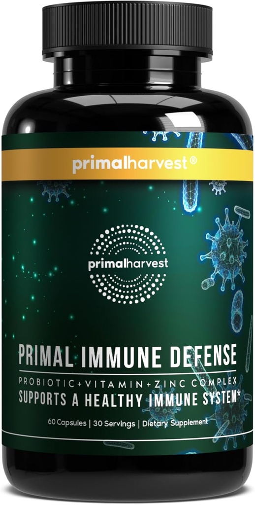 Primær høst Primær immunforsvar 10- in-1 immunforsvar Supplement: med 7 Millioner CFU Probiotika, zink, Vitamin C, B6, D3, K2 - Immunboostere til voksne 60 kapsler (1 pakke)