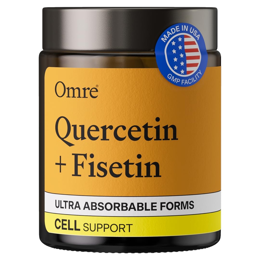 OMRE Quercetin og Fisetin Kosttilskud - Third-Party Testede Senolytiske Kosttilskud til Aging Support - 500mg Quercetin Phytosome og 100mg Fisetin - Meget biotilgængelige formularer