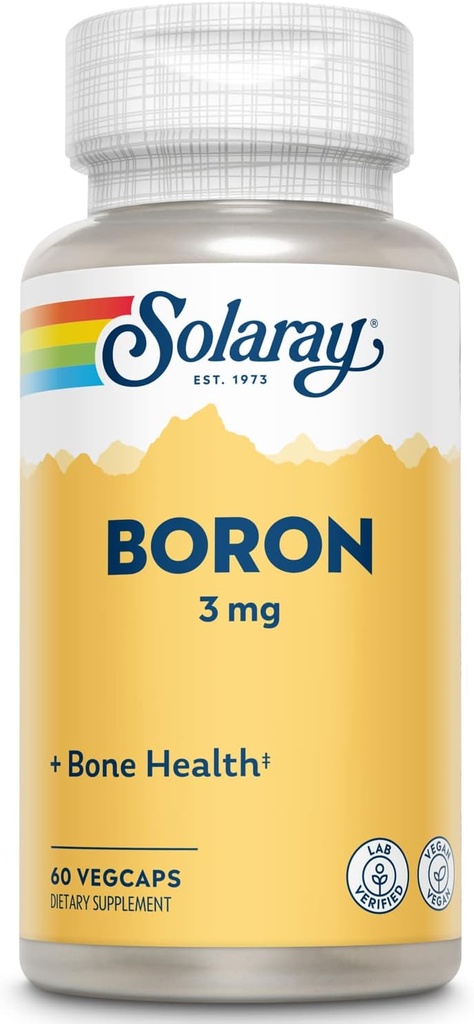 Solaray Boron Citrate 3 mg 3 mg 12 4; Herb Base 12 4; Sunde knogler, hjernefunktion og fælles støtte 124; Forbedret Absorption 124; 60 VegCaps