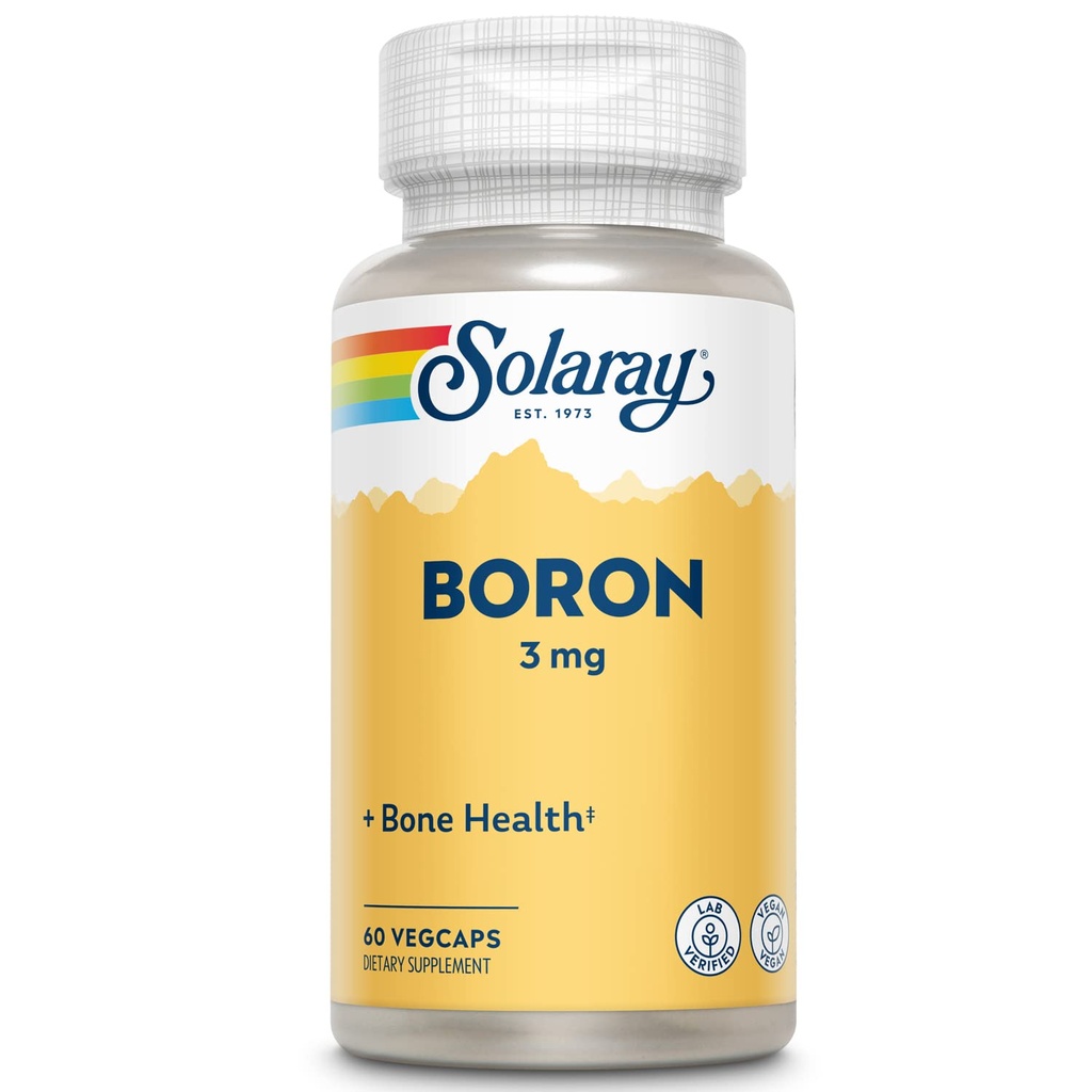 Solaray Boron Citrate 3 mg 3 mg 12 4; Herb Base 12 4; Sunde knogler, hjernefunktion og fælles støtte 124; Forbedret Absorption 124; 60 VegCaps