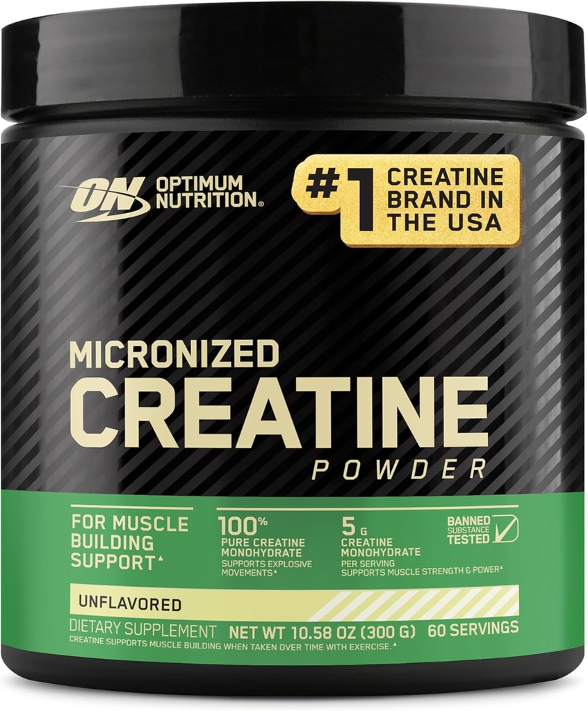 Optimum Nutrition Mikroniseret Creatin Monohydrat Pulver, Uden smag, 60 Servering, 300 Bedste (Packaging May Vary)