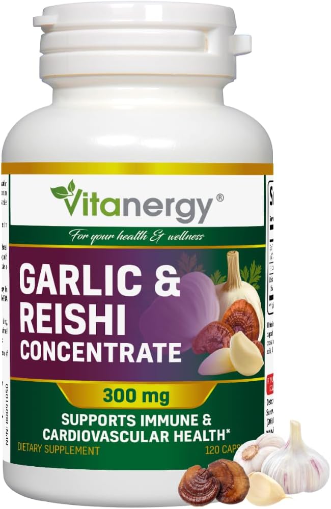 Hvidløg & Reishi kapsler - Kardiovaskulær sundhed & immunforsvar - Potent Hel Bulbs Extract, Ingen eftersmag - 120 Vegan Caps