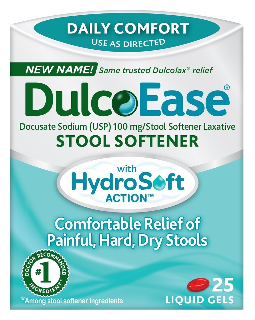 Dulcolax Afføring Blødgøringsmiddel Laxative Væske Gel Kapsler, Let Obstipation Relief til hårde, tørre afføring, Docusat natrium 100 mg, 25 Tæl