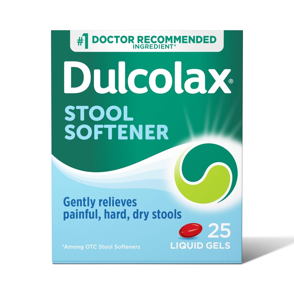 Dulcolax Afføring Blødgøringsmiddel Laxative Væske Gel Kapsler, Let Obstipation Relief til hårde, tørre afføring, Docusat natrium 100 mg, 25 Tæl