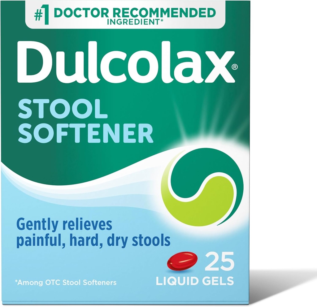 Dulcolax Afføring Blødgøringsmiddel Laxative Væske Gel Kapsler, Let Obstipation Relief til hårde, tørre afføring, Docusat natrium 100 mg, 25 Tæl