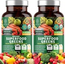 2-Pack N1N Premium Organic Green Superfood, Frugt & Veggies [28 kraftfulde ingredienser] Naturligt tillæg med Alfalfa, Beet Root & Tart Cherry til energi, Immunitet, fordøjelse, 120 Ct