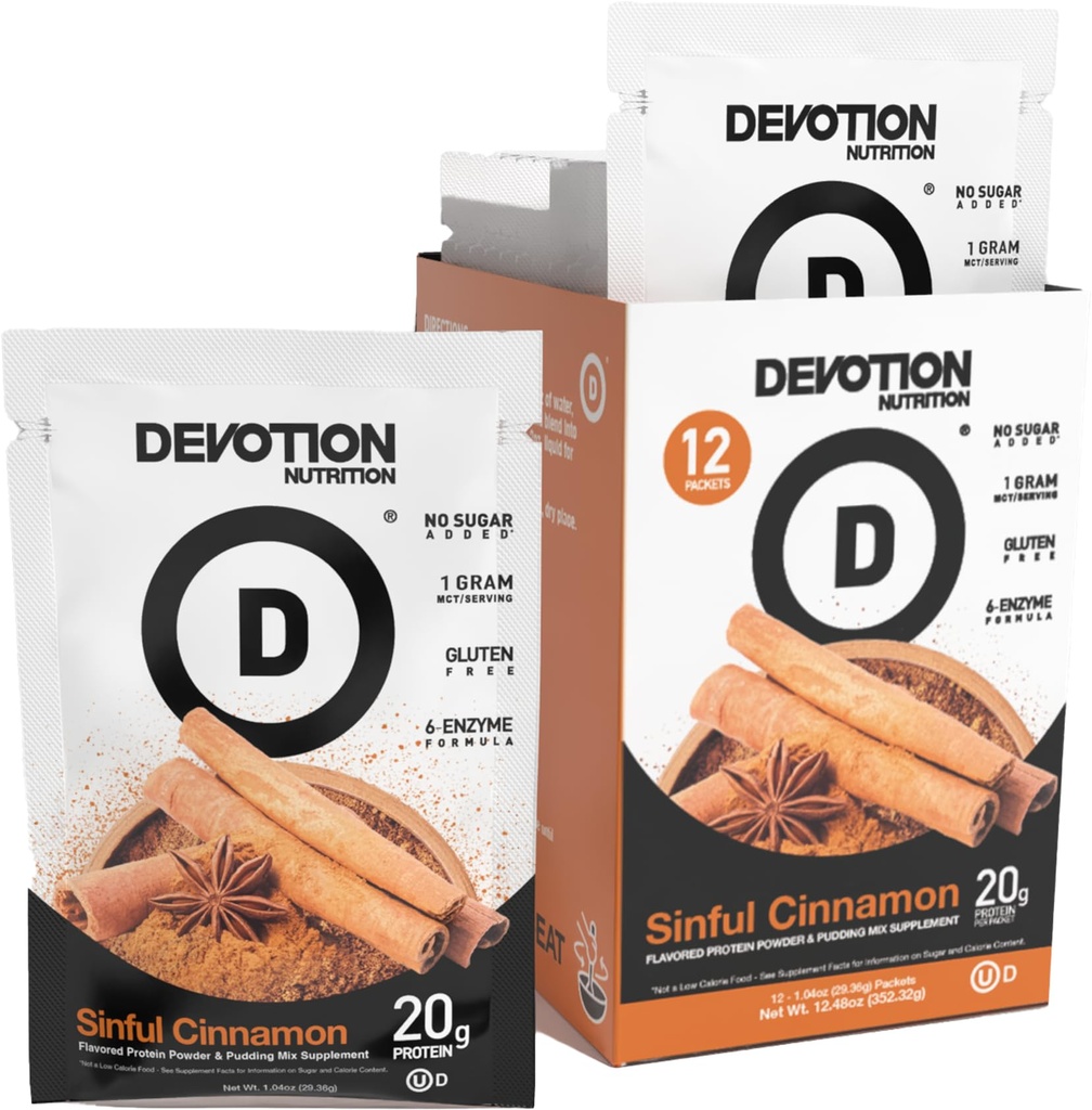 Hengivenhed Nutrition Protein Powder Blend Budd124; Gluten Free, Keto Friendly, Ingen Tilføjet Sugarer Budd124; 1g MCT Budd124; 20g Whey & Micellar Protein Budd124; 12 Count Packets (syndig kanel)