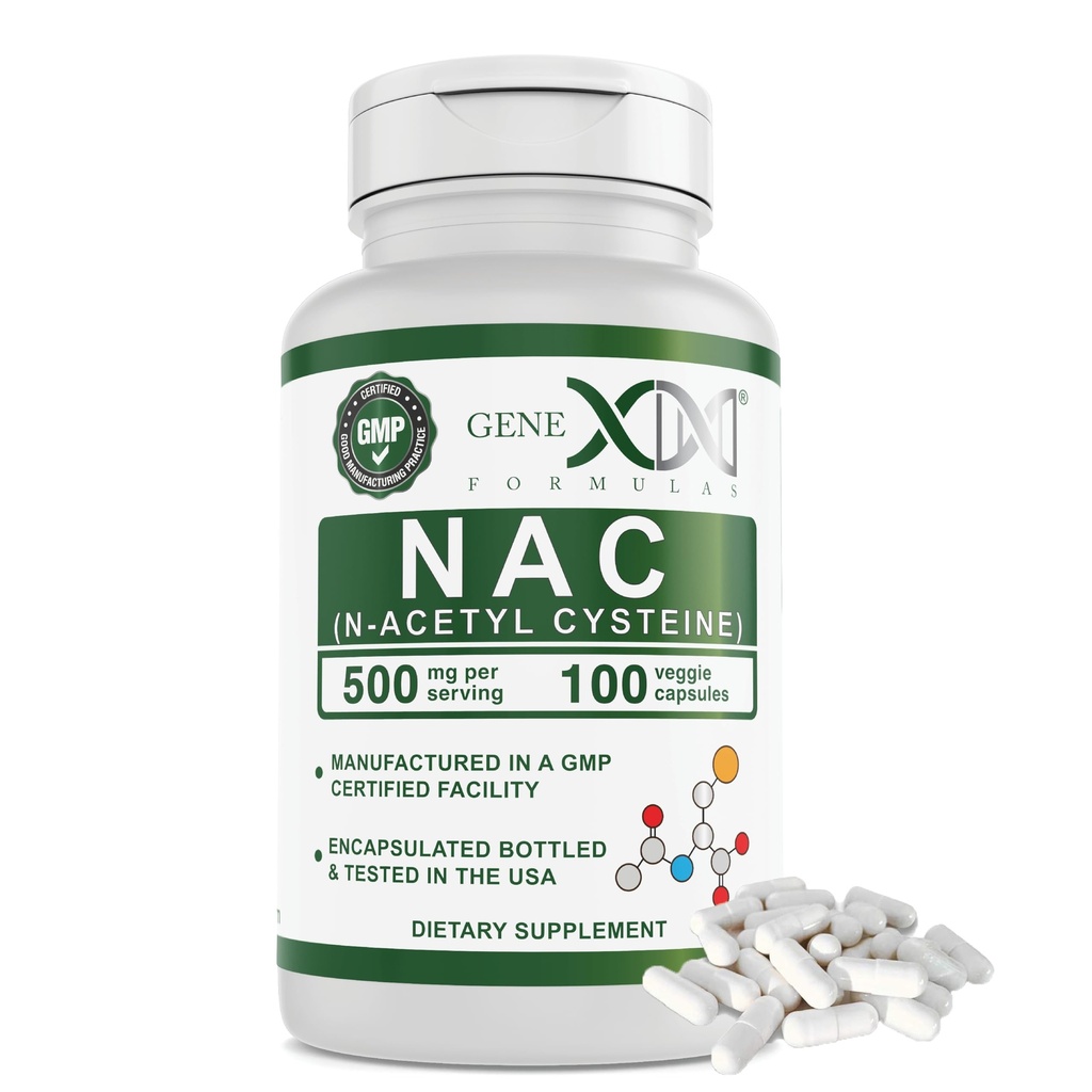 Genex formulas NAC 500 mg (100 kapsler) N- acetyl cystein, understøtter leversundhed - ikke-GMO, Gluten Free, Vegan (3 måneders forsyning)