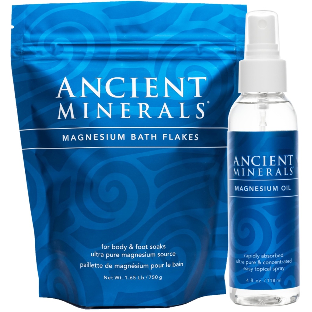 Ancient mineral Magnesium Bath Flakes og Magnesium Oil Spray Bundle - Pure Ægte Zechstein Chlorid