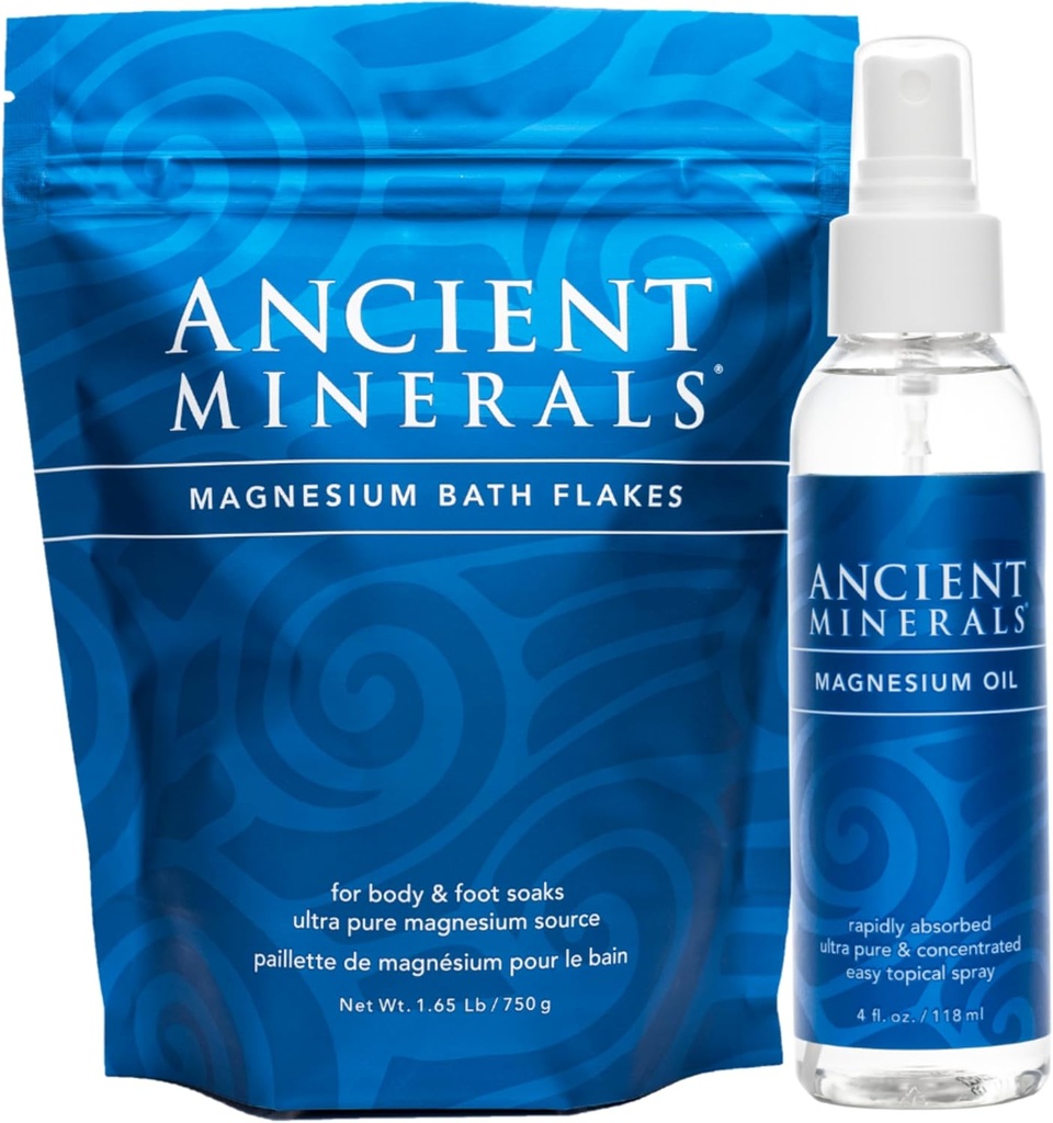 Ancient mineral Magnesium Bath Flakes og Magnesium Oil Spray Bundle - Pure Ægte Zechstein Chlorid