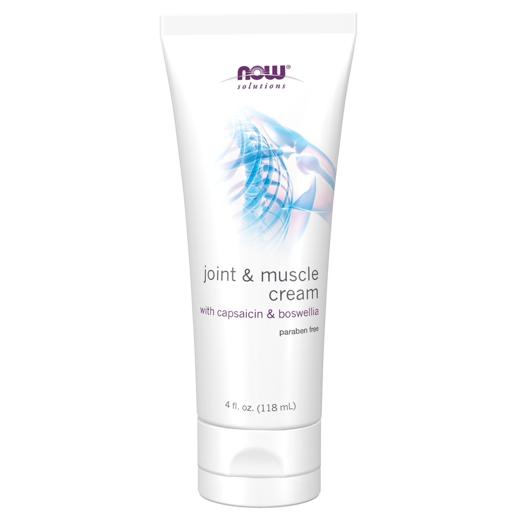 Now Foods Solutions, Joint & Muscle Cream med Capsaicin og Boswellia, Paraben Free, 4 -Ounce
