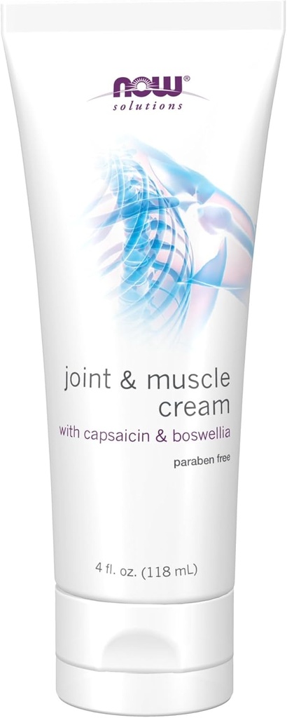 Now Foods Solutions, Joint & Muscle Cream med Capsaicin og Boswellia, Paraben Free, 4 -Ounce