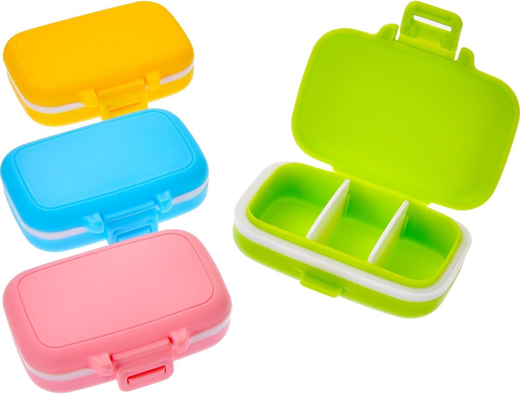 JOVITEC 4 Pack små piller sager Plastic vandtæt 3 Flytbare kompartmenter Pill Organizer Box Holder Medicin til daglig og rejsebrug