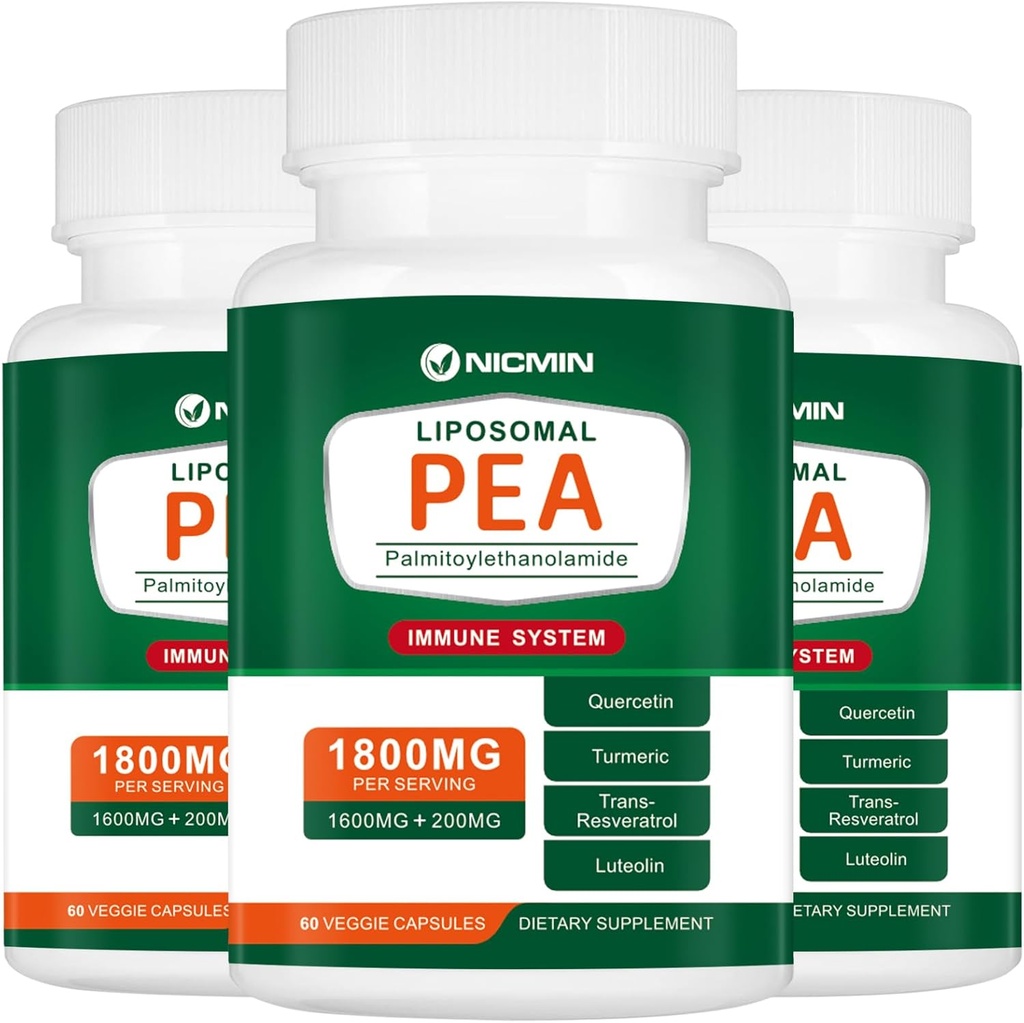 1600MG Palmitoylethanolamid 99% med Luteolin & Quercetin, Høj Absorption, Pea Supplement 180 Kapsler