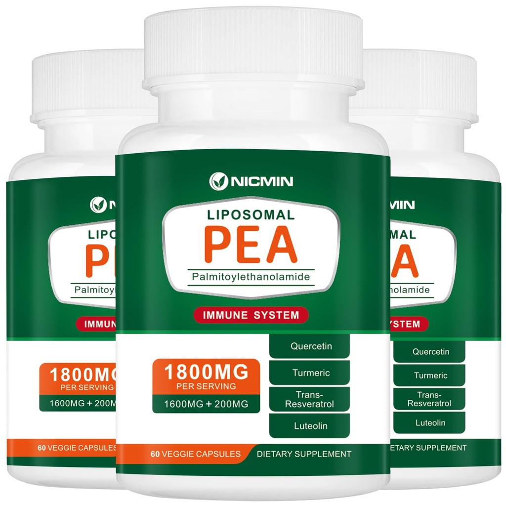 1600MG Palmitoylethanolamid 99% med Luteolin & Quercetin, Høj Absorption, Pea Supplement 180 Kapsler