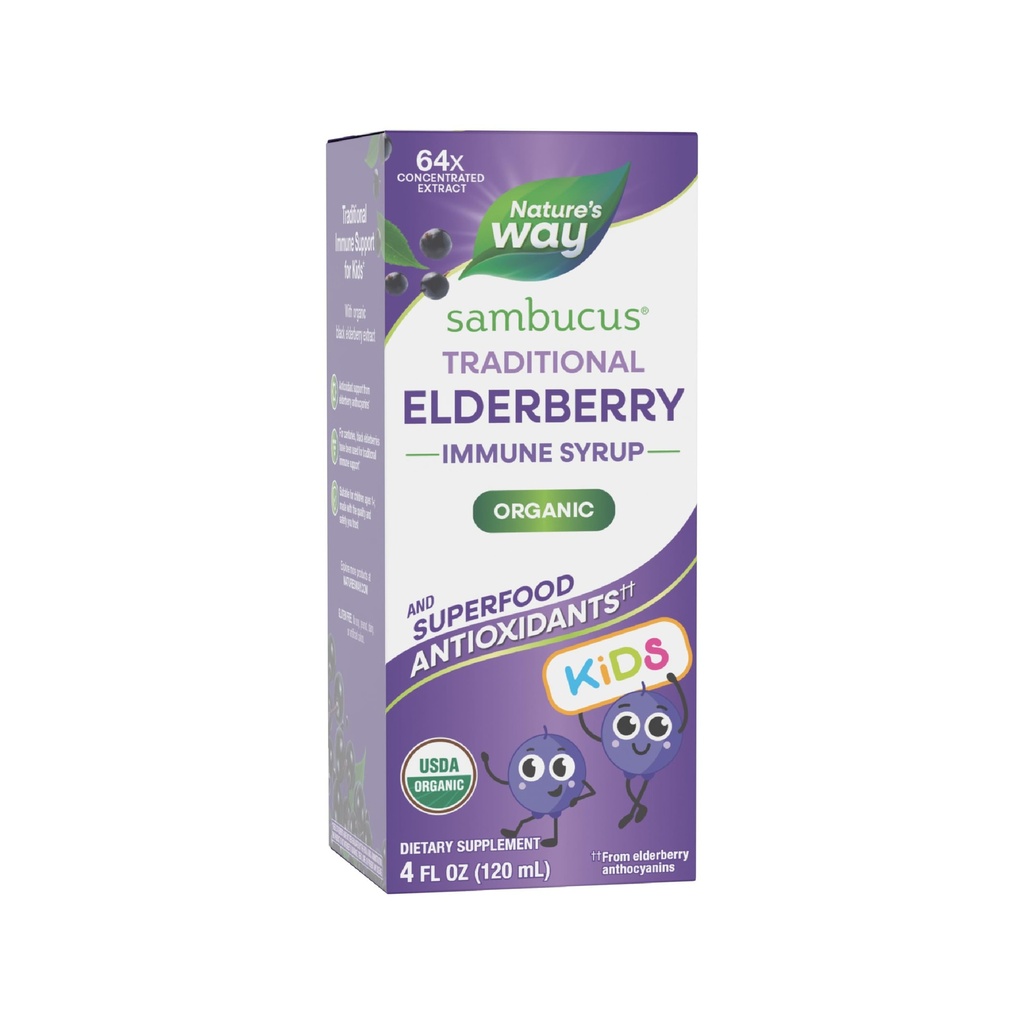 Nature 's Way Sambucus Elderberry Traditional Immunsyrup for Age 1 +, Traditional Immunsupport *, Antioxidant Support *, Black Elderberry Extract, USDA Certified Organic, 4 Fl Oz