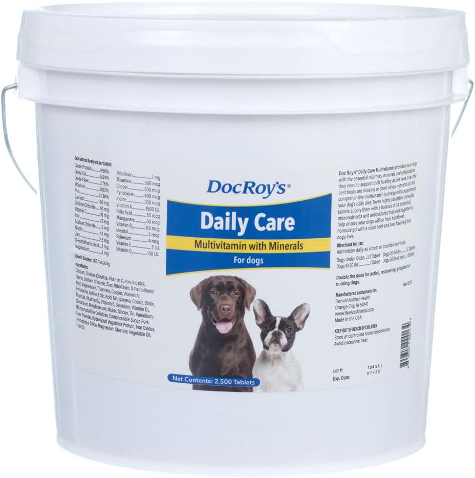 Doc Roy 's Daily Care Multivitamin med mineraler til hunde - Canine Daily Health Supplement- 2500 tabletter