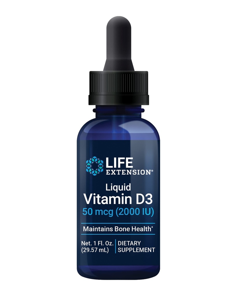 Life Extension Liquid Vitamin D3, 50 mcg (2000 IE), Immunsystemet Support, Knoglesundhed, Whole- Body Health, unflavored, Gluten- Free, Non- GMO, 29.57 ml