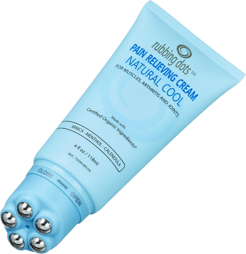 Muscle Pain Relief Cream - RUBBING DOTS 4oz Topical Lotion for Back, Neck, Shoulder, Joint, Knee, Foot, Leg & Arthritis Aches | Natural Rub-On Treatment & Massage Therapy Balm