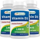 Bedste Naturals Vitamin D3 2000 IE (50 mcg) - 100 tabletter - 100 dages forsyning - Hjælper support immunforsvar, stærke knogler og tænder, & Muskelfunktion (100 greve (pakke med 3))