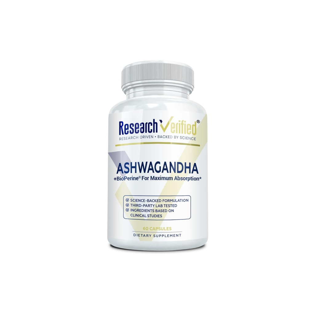 Forskning Verificeret Ashwagandha 1500mg Maksimal styrke med Bioperine og Ginger Root, Forbedre kognitiv funktion - 60 Vegan venlige kapsler (1 flaske)