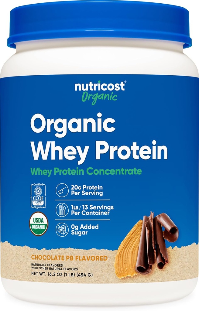 Nutricost Organic Whey Protein Concentrate, Chocolate Peanut Butter Flavored, (1LB) - Gluten-Free, Non-GMO