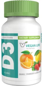 Vegansk Life Nutrition - Vitamin D3 Gummies til børn og voksne (1000 IE) - Glutenfri, ikke-GMO, understøtter ben sundhed og immunsystem - 60 Gummies