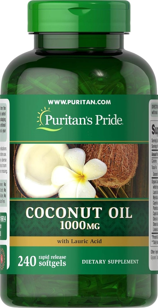 Puritans Pride Coconut Oil 1000 mg Softgels, 240 Greve