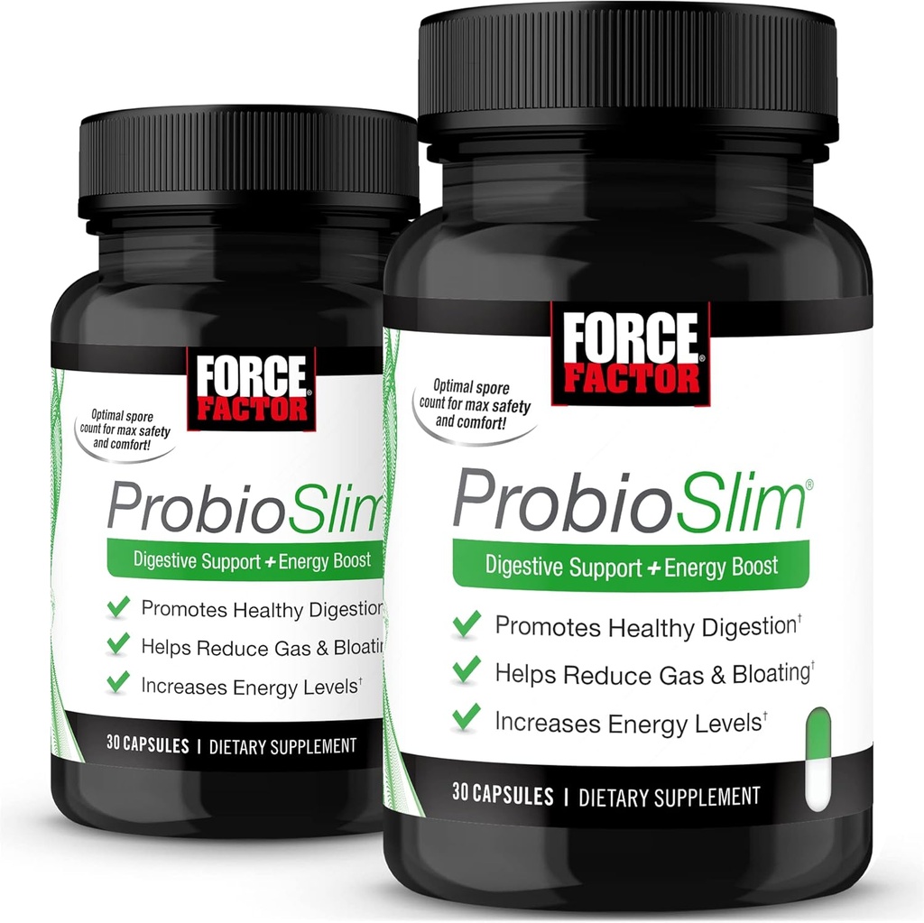 FORCE FACTOR ProbioSlim, 2-Pack, Probiotisk supplement til kvinder og mænd med Probiotika og grøn te ekstrakt, Reducer gas, Bloating, Forstoppelse, Support fordøjelsessygdomme & Gut sundhed, 60 kapsler