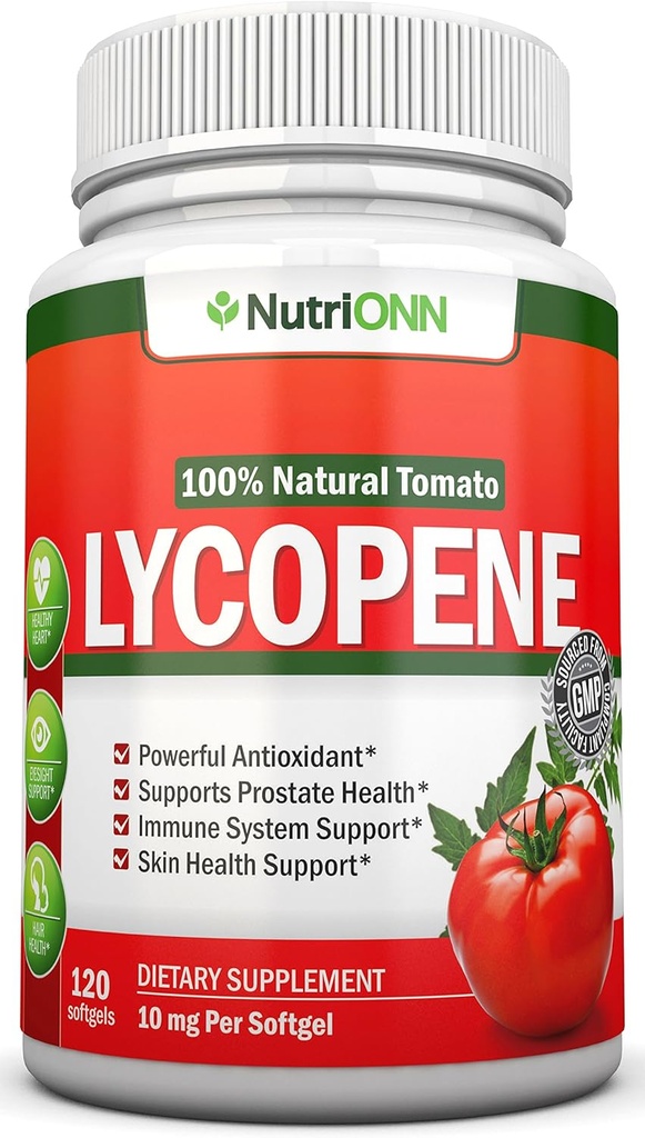 Lycopene - 10MG - 120 Softgels - 3 måneders forsyning - Premium Quality Antioxidant - 100% Natural Tomat - Great for Prostata Sundhed, Immunsystemet Support, Heart Health og Eyesight Support