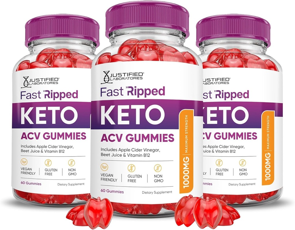 Justified Laboratories (3 Pack Keto Rush Keto ACV Gummies Formel 1000MG Keto Rush Keto Gummies Apple Cider Vinegar Boost Formuleret med Pomegranate Beet Juice Powder B12 Vegan Non GMO 180 Gummys