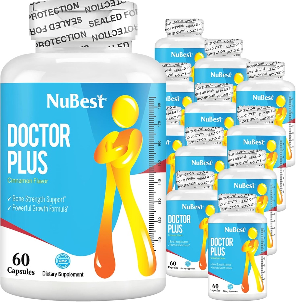 Doctor Plus - Højdevækstformel - understøtter højdevækst, højdevækstpiller med calcium, vitaminer D3, vitamin K2 (MK7) - Immunitet og samlet sundhed for børn (10 +) og teens - 12 Pack