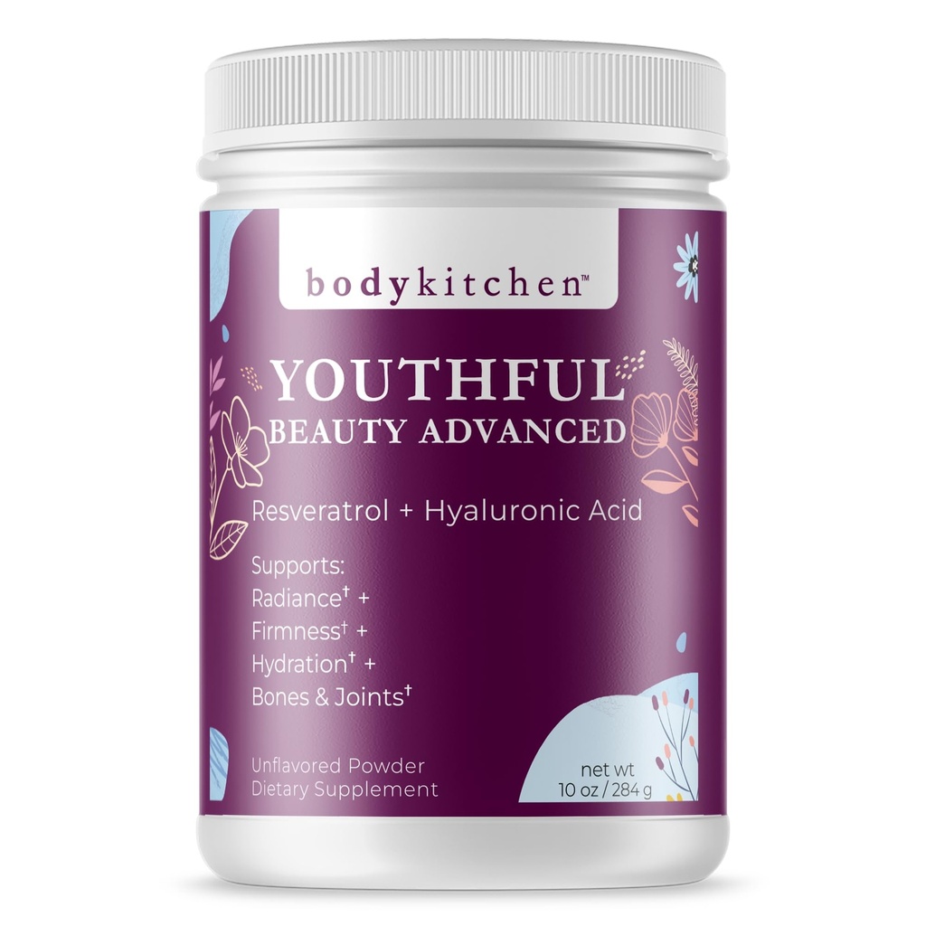 Body køkken Youth Beauty Advanced, Collagen Peptider Pulver til smukke hår hudnegle, Resveratrol og Hyaluronsyre til Anti- Aging & Antioxidant Support, Græs Fed (pakke med 1)