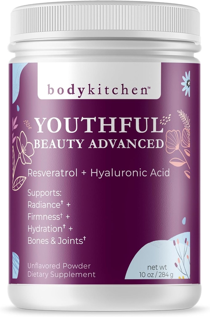 Body køkken Youth Beauty Advanced, Collagen Peptider Pulver til smukke hår hudnegle, Resveratrol og Hyaluronsyre til Anti- Aging & Antioxidant Support, Græs Fed (pakke med 1)