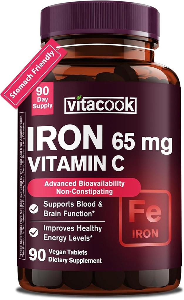 Jerntilskud til kvinder Mænd 124; Høj potens Iron 65mg med C-vitamin 250 mg