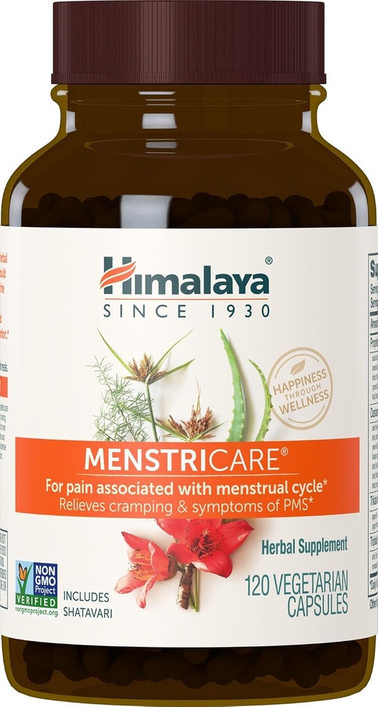 Himalaya MenstriCare, 30 dages forsyning - understøtter PMS, menstruation krampe Relief, og Hormonbalance for kvinder - Vegan, Non- GMO, Gluten Free, 120 kapsler