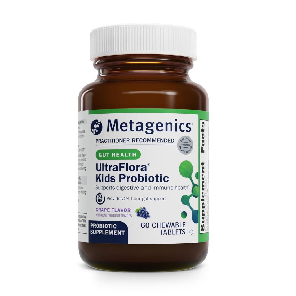 Metagenics UltraFlora Kids Probiotisk - 10 Millioner CFU - Børns Probiotiske Blend - fordøjelsessygdomme og immunforsvar * - for alderen 3 og op - 60 tabletter