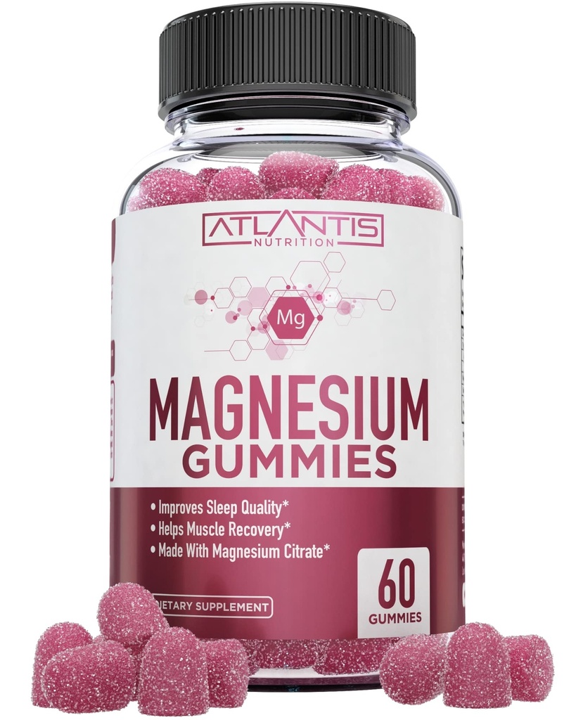 Atlantis Nutrition Magnesium Citrate Gummies - 770mg Magnesium Citrate for Kids & Voksen124; Understøtter Muscle Recovery, Eases Cramps, Promoes Calmness & better dvaleweather 124; 60 Vegan Gummies