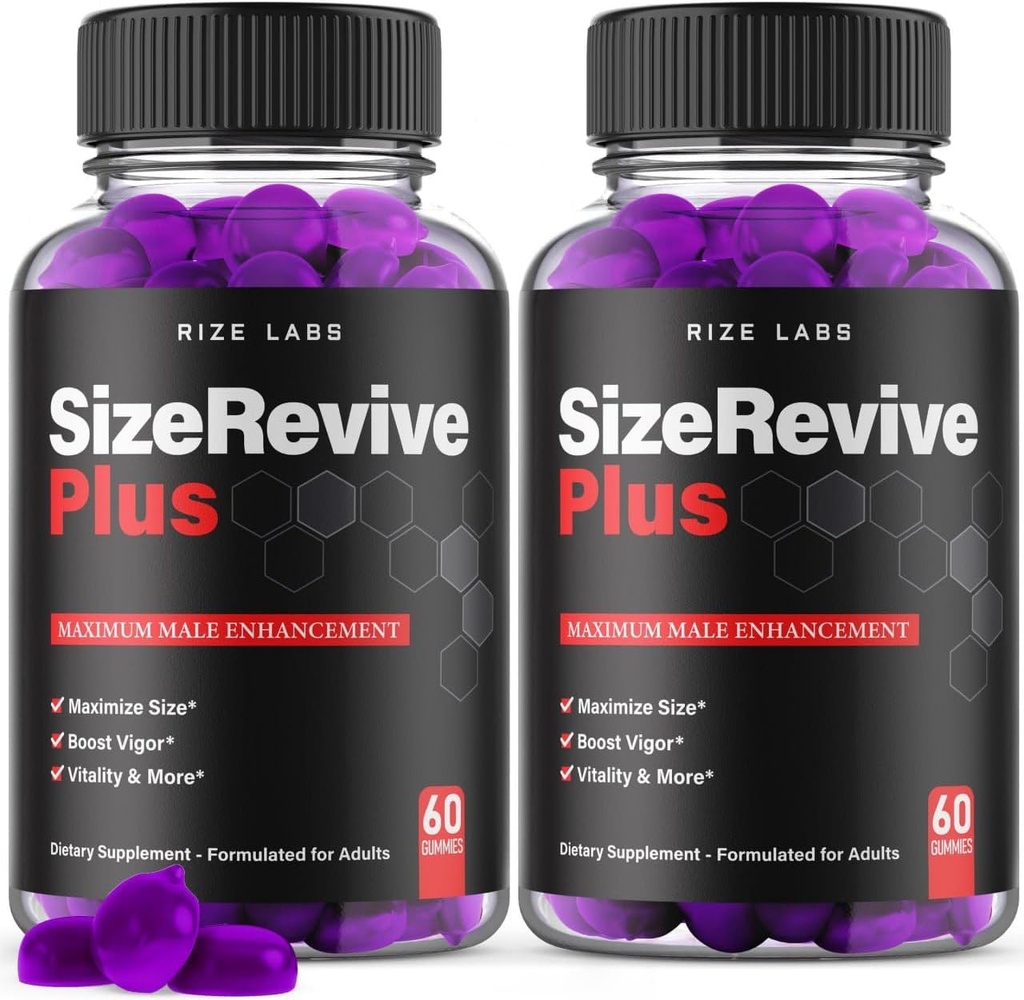 rize laboratorier (Pack of 2 Size Revive Plus Gummies, All- Natural Supplement for Mænd, Premium Mand Formel for aktiv & sund livsstil, Størrelse Revive + Performance Support (120 Gummies)